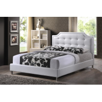 Baxton Studio BBT6376-White-King Carlotta White Modern Bed with Upholstered Headboard - King Size